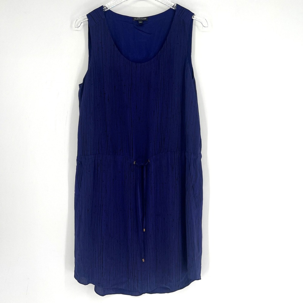 Eileen Fisher Silk Dress Womens‎ S Blue Striped Classic Simple Basic Capsule